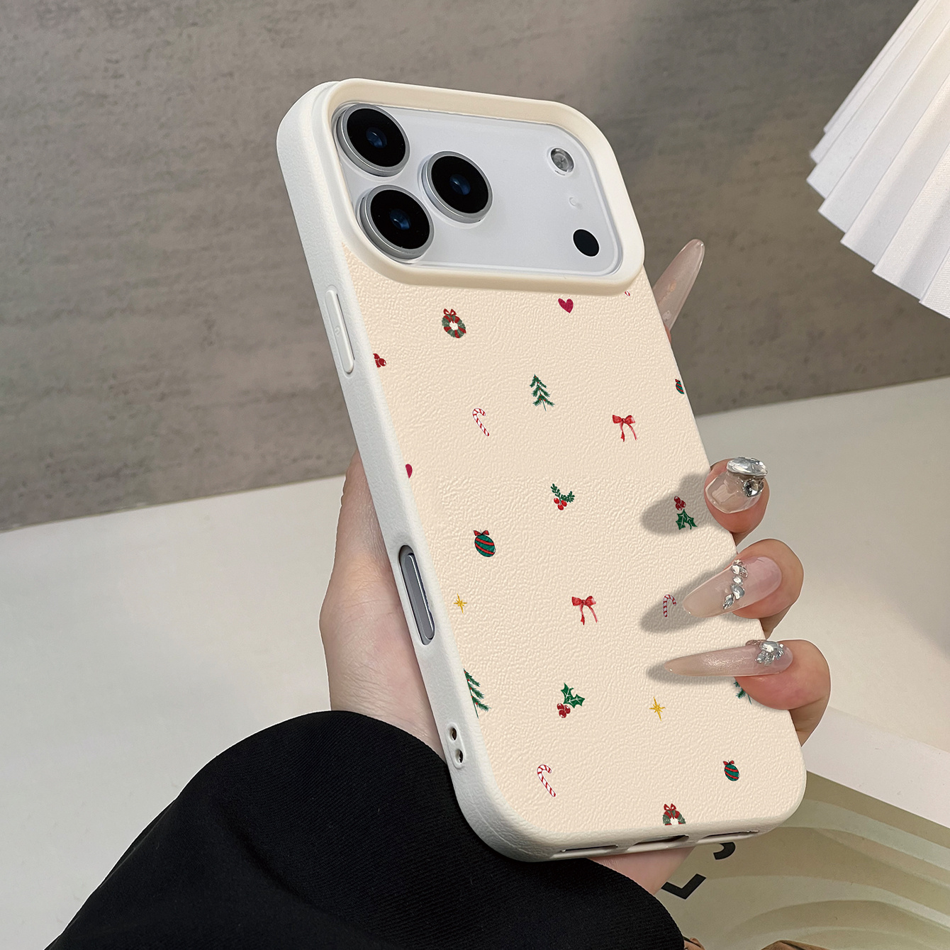 TEMU Phone Case: 1 Tpu Material Christmas Tree Candy Cane Snowman Wreath Cherry Pattern Lychee Texture Phone Case For Iphone