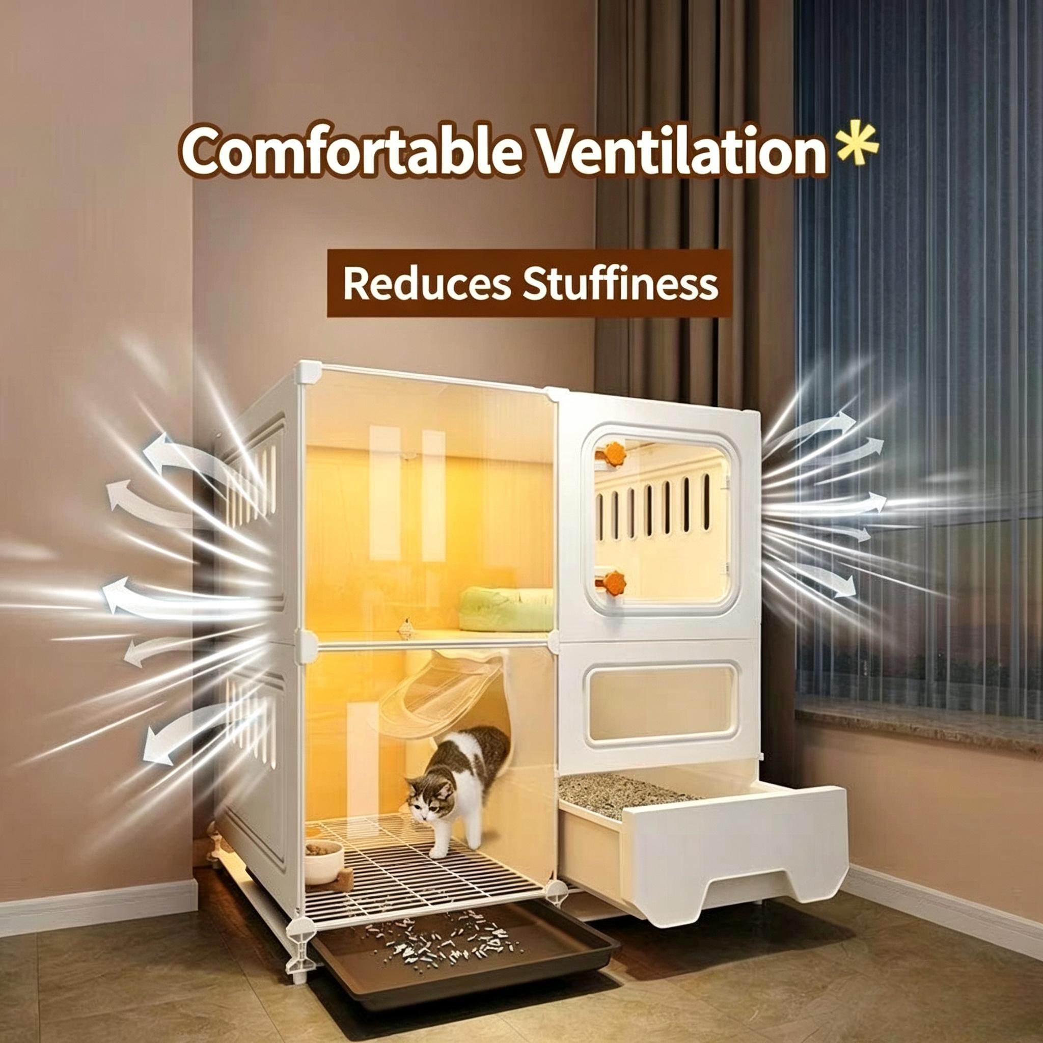 Large 2-Tier Cage with Pull-out Litter Box and Multi-Zone House