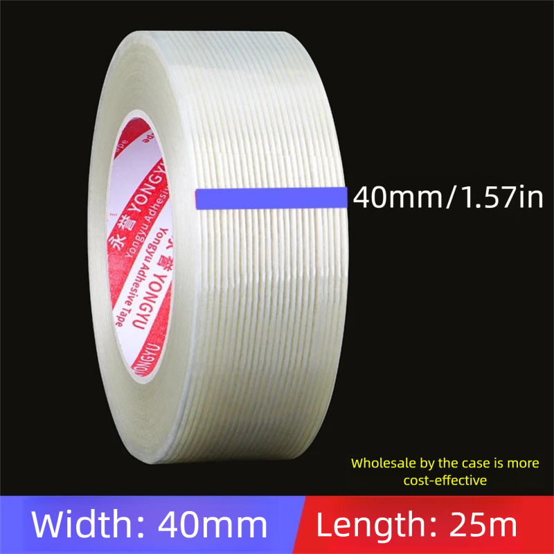 TEMU 1pc Heavy Duty Transparent Fiberglass Tape - 25m Long, Super Strong,, Single-sided Adhesive Tape, 10-100mm Wide, 0.15mm Thick, With Carton