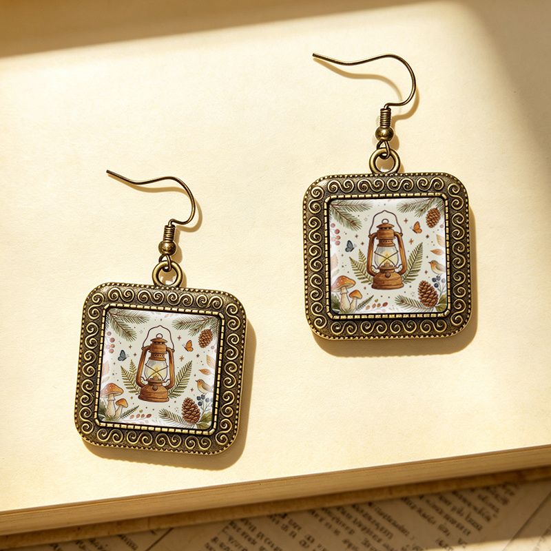 Vintage Forest Lantern Square Dangle Earrings