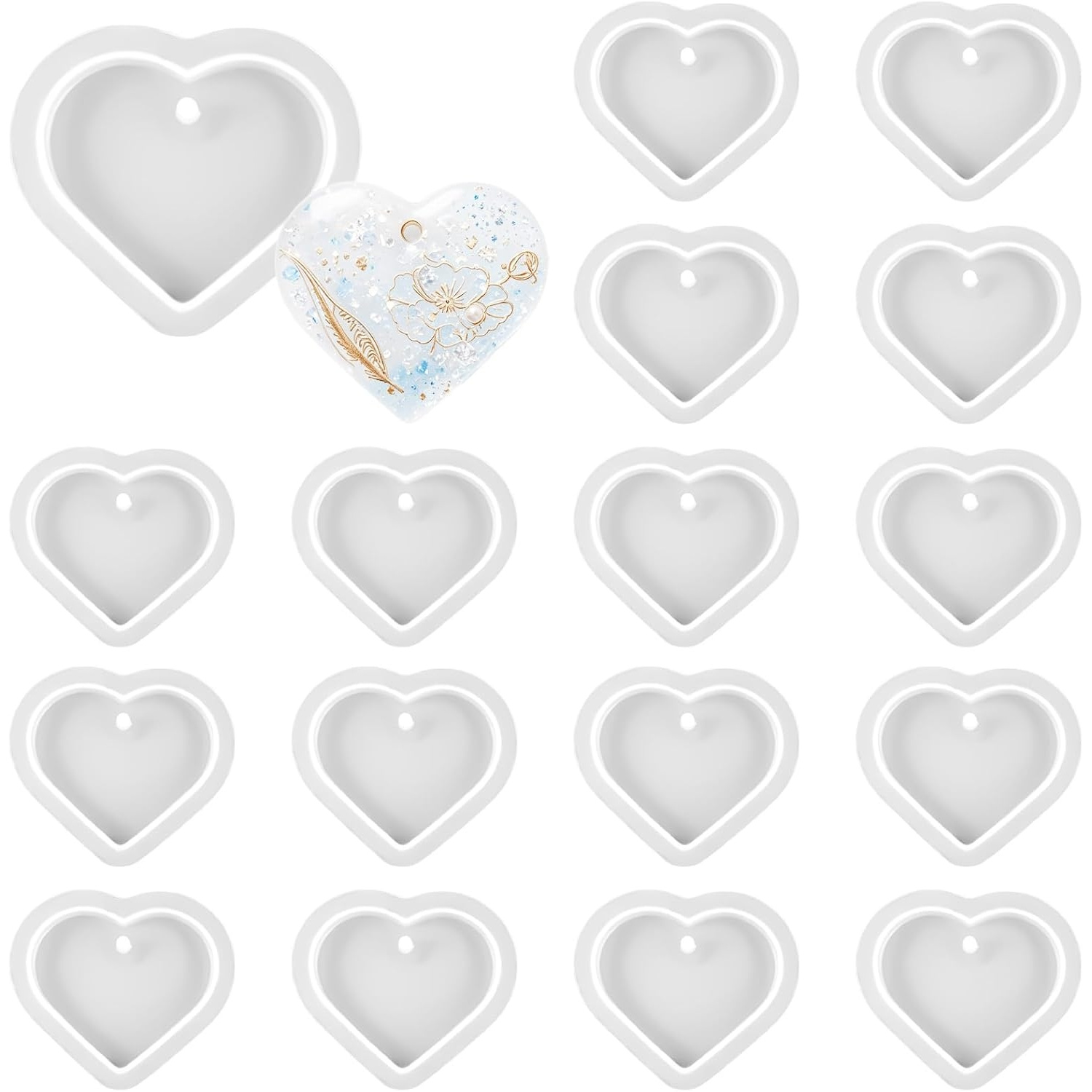 TEMU 20pcs Heart-shaped Resin Molds Love Heart Shape Silicone Molds For Resin With Hole Cute Hearts Casting Molds For Resin Craft Pendant Necklace