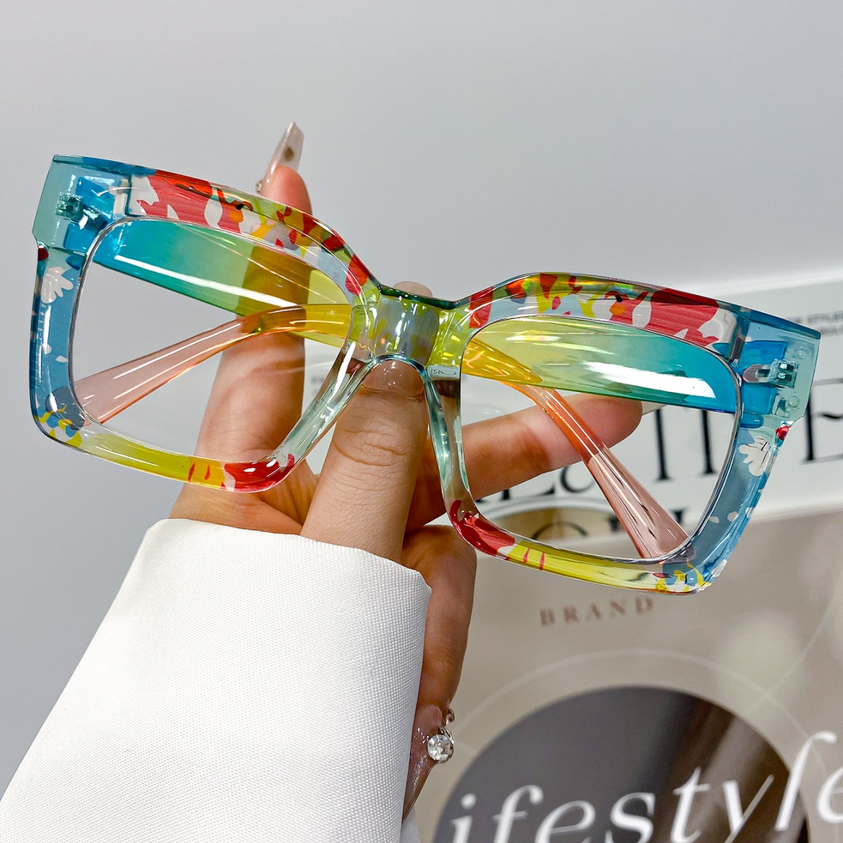 Image of Bohemian Large Frame Square Fashion Glasses Women Men High Quality Multicolor Block Trendy Wild Glasses Glasses Wear Decoration Glasses