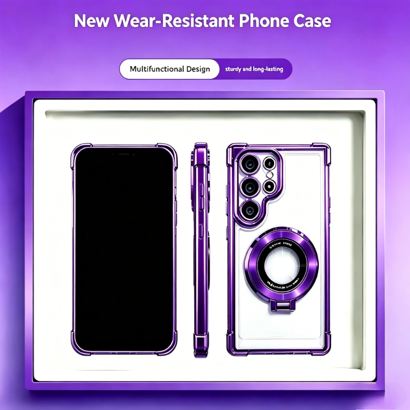 Image of Phone Case - Luxury Magnetic Fold Stand Plating Phone Case Suitable For For Galaxy S26, S25 Edge, S24 Ultra, S23 Fe, S22 Plus Wireless Charging Transparent Cover