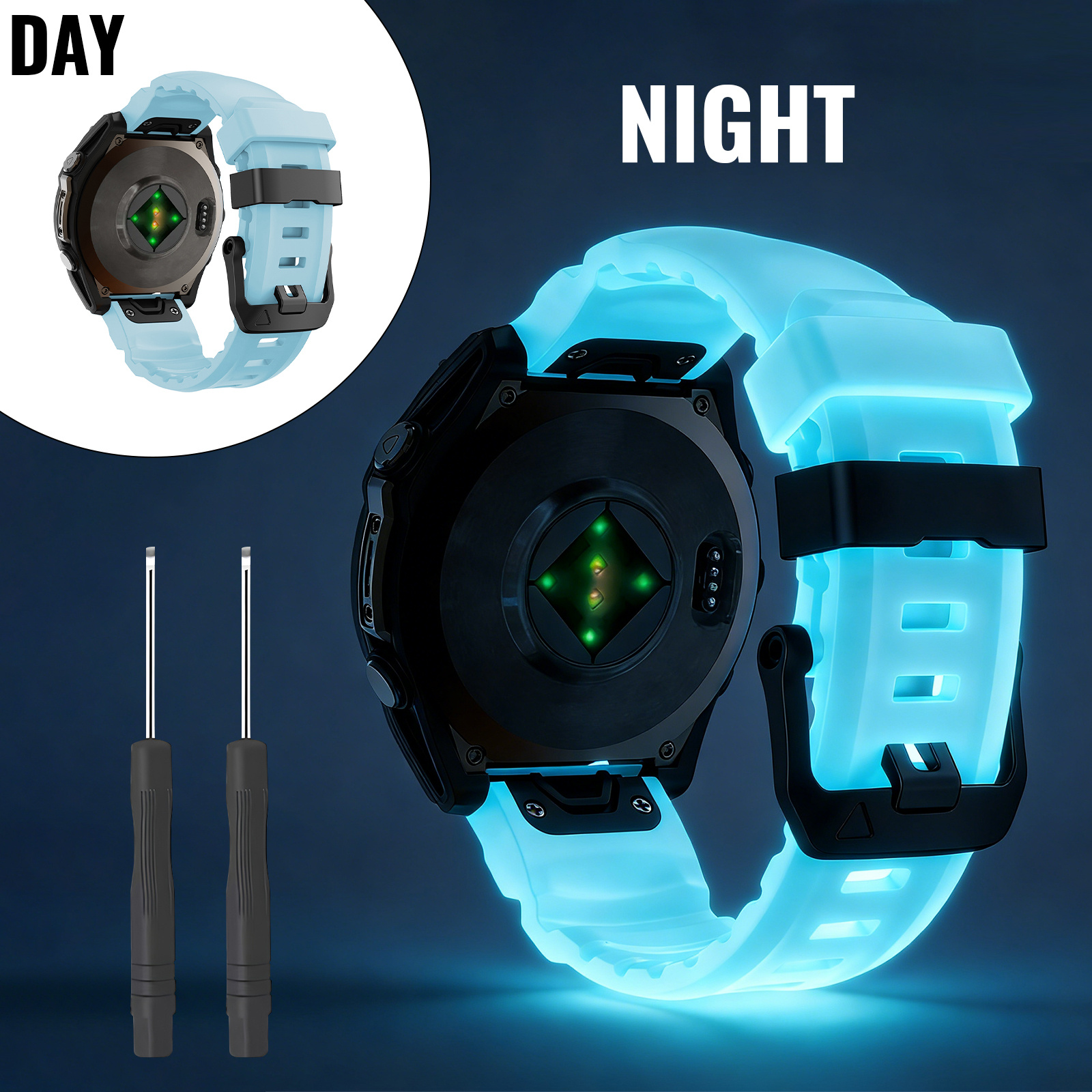 E-shop BUSKOZ Kompatibler Ersatzarmband für Uhren, Leuchtendes Blau, Weiches Armband mit Expandable Verschluss, Passend für Instinct 3/Fenix