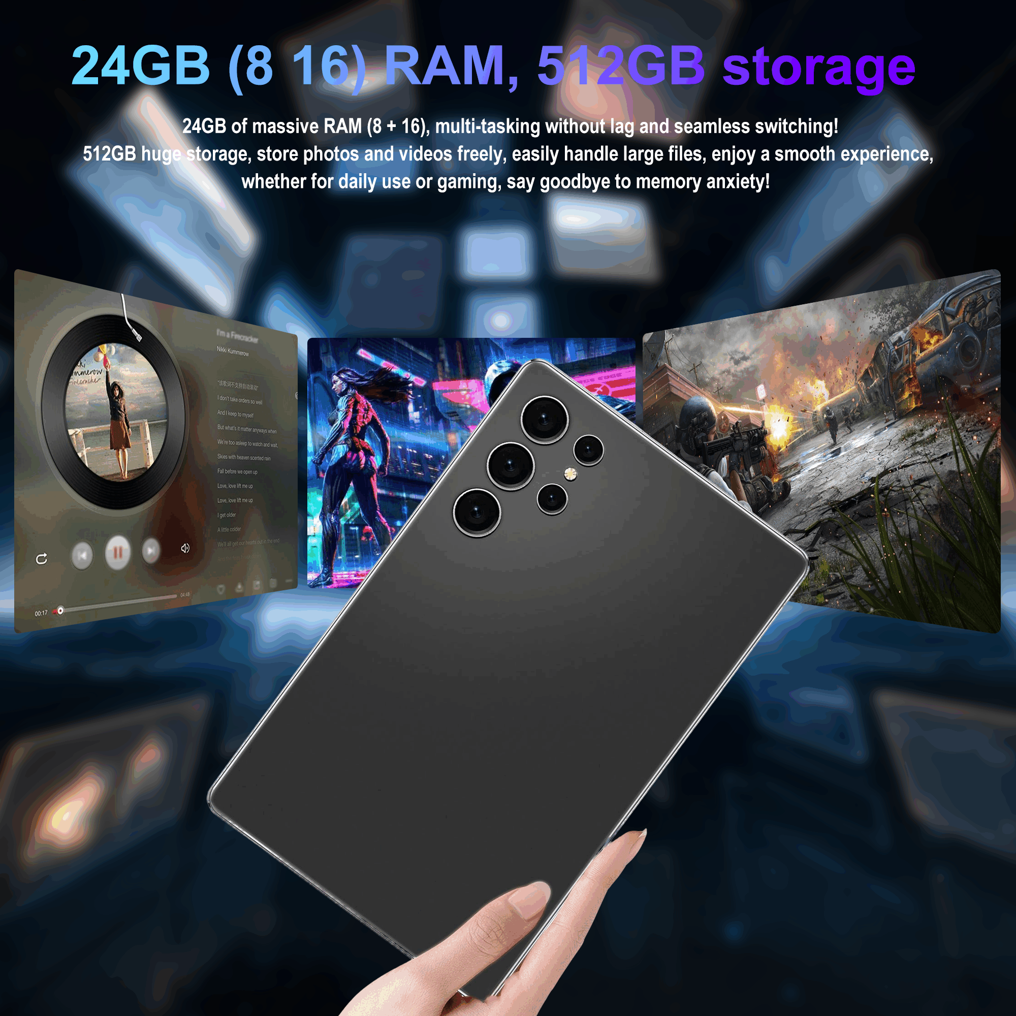 Tabletă Android 15 de 10.1 inch, 24GB RAM 512GB ROM, 5G Dual SIM, Ecran HD IPS, Baterie 6000Mah, Cameră 8MP+16MP, Quad-Core, Wifi 6, Type-C, Tabletă, Pad, Tabletă, Pad