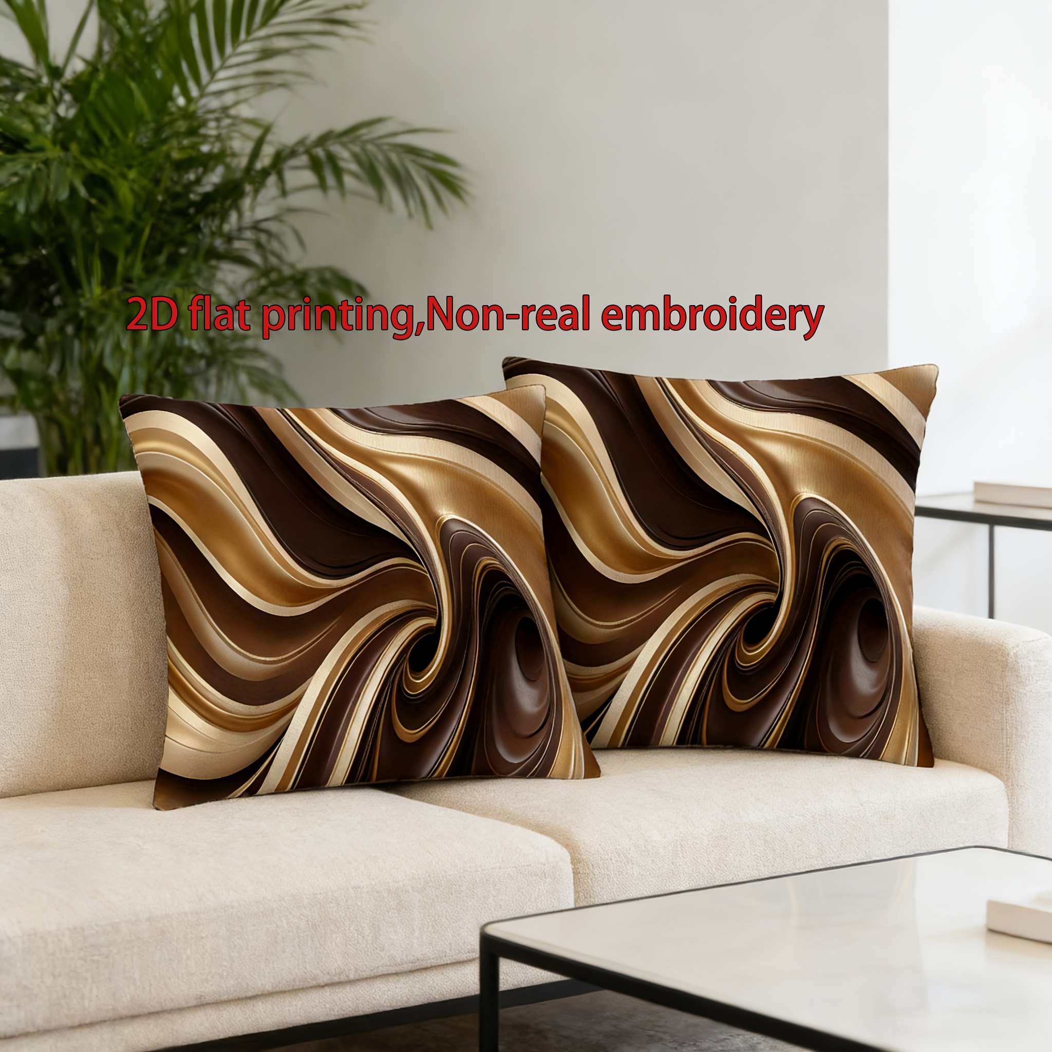 TEMU 2d 2 Brown And Golden Fluid Texture Pillowcase, Multiple Sizes , Velvet Material, Single-sided Printing Without Pillow Core, Brown And Golden
