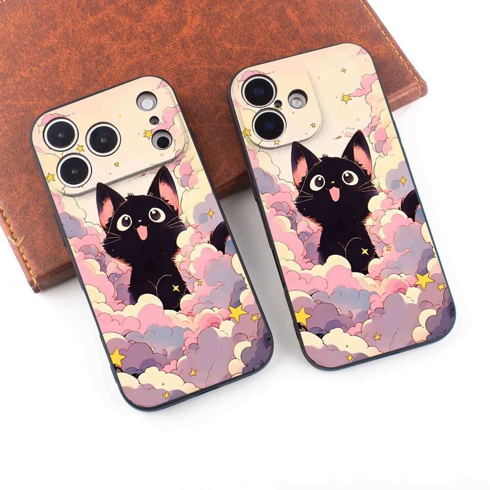 mobilskal - bedårande tecknad svart katt mobilskal med en drömsk moln- och stjärnbakgrund. sött och helande stil illustration mönster,   för ett hjärta. lämpligt för   iphone 17 air/17 pro max mobilskyddsskal