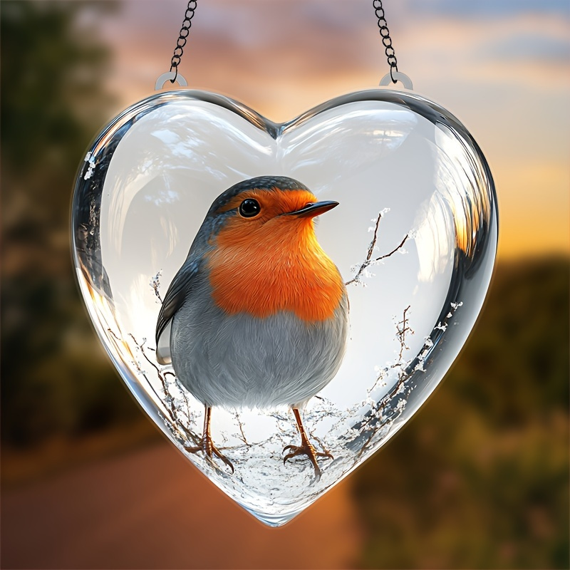 

1pc Acrylic Robin Bird Garden Suncatcher, 2d Heart-shaped Animal Theme Decor, Plastic Garden Suncatcher For New Year, Farmhouse Kitchen Decor, Creative Gift For Bird Lovers