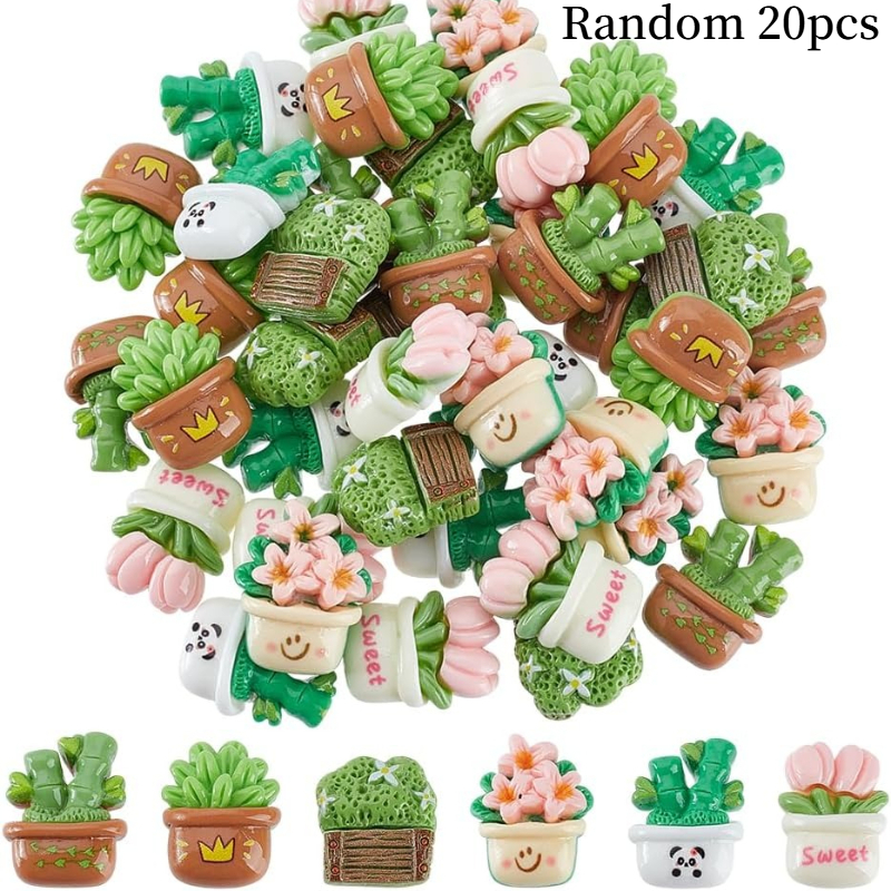 TEMU Random 20pcs Plants Resin Flatback Charms Opaque Resin Potted Flat Back Embellishments 3d Potted Plants Crafts Charm For Jewelry Making