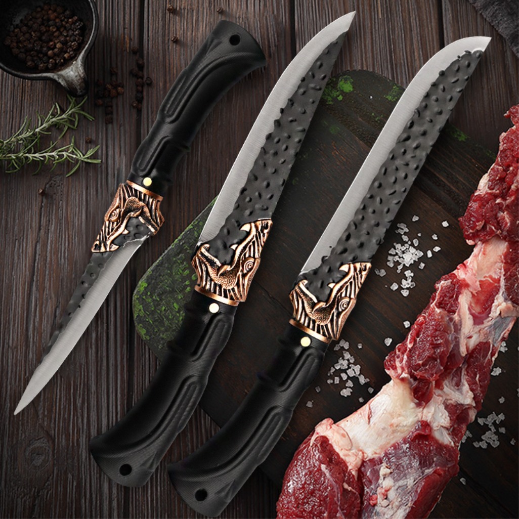 8pcs Stainless Steel Handmade Forged Chef Knife Professional Kitchen Multipurpose Knife Utility Knife Boning Knife Fish Knife Unique Knives Cutting Knife Vegetable Chopper for Kitchen Convenience Gifts for Men