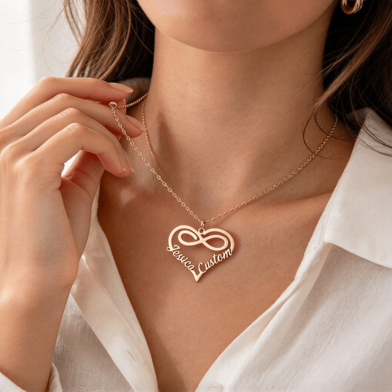 Personalized Custom Hollow Heart Shape Pendant with Mobius Loop