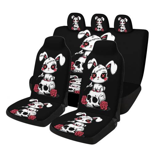 7-delige set doodshoofd autostoelhoezen - inclusief 2 voorstoelhoezen + 1 rugleuninghoes voor de achterbank + 1 achterbankhoes + 3 hoofdsteunhoezen
