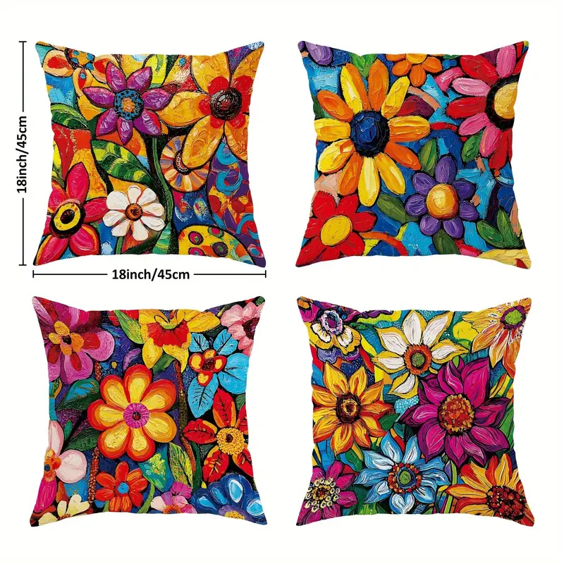 4pcs double sided printed retro floral pillow covers soft short plush with zipper closure machine washable multiple sizes for living room bedroom sofa decor pillows for couch styling vibrant prints durable fabric decorative pillows interior designers bedroom accents vintage style textile accent pillows stylish 2d flat Product details 7