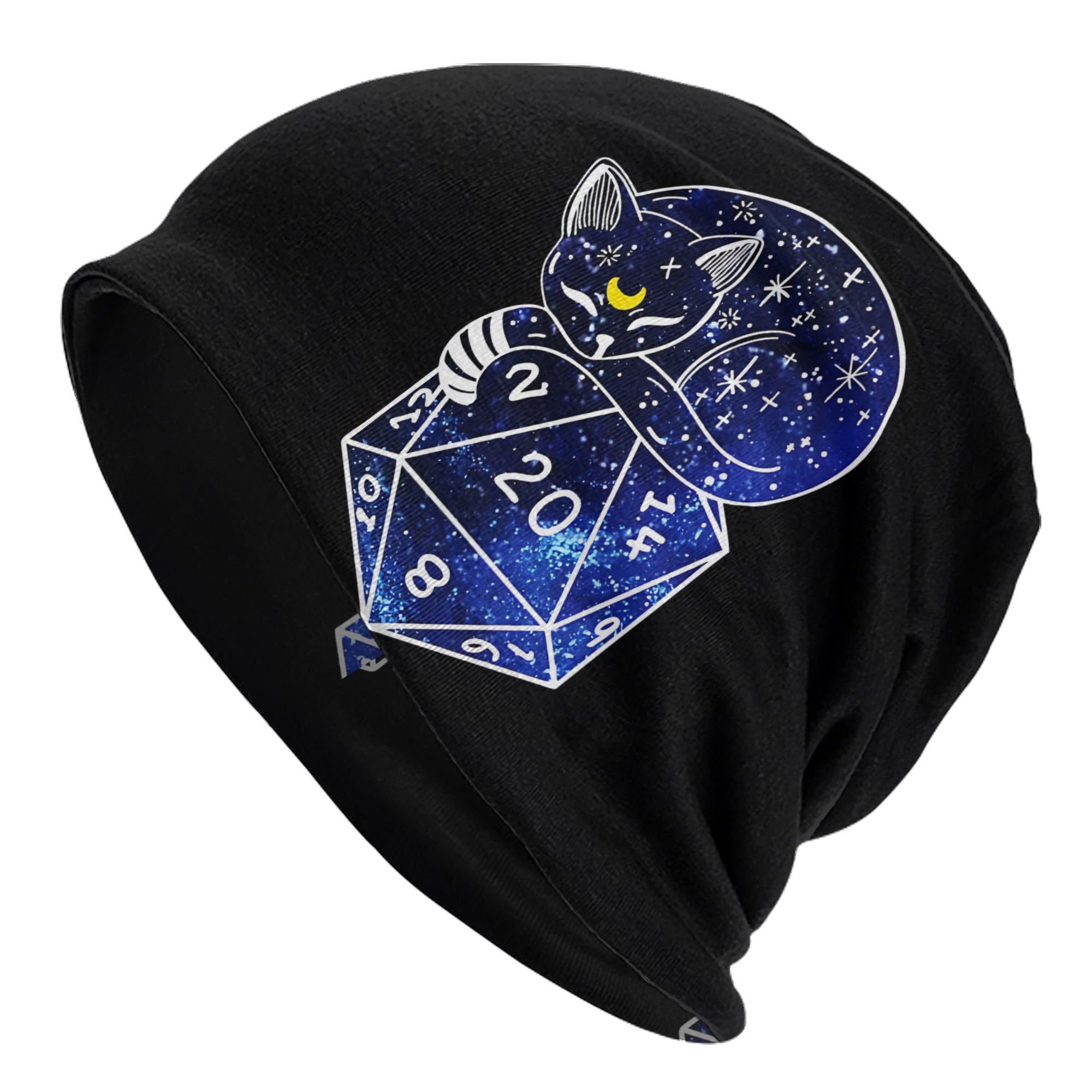 

& Dice Beanie Cap - Soft, Stretchy Polyester-spandex , Knit Winter Hat With Starry Night Design, Black