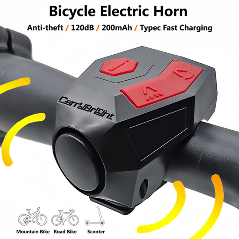 1 buc. Claxon Bicicletă Reîncărcabil | Alarmă Anti-Furt Puternică de 120db pentru Ciclism și Trotinete, Alimentare USB, Material ABS Durabil, Perfect pentru Ciclism în Aer Liber