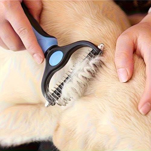 Cepillo de acero inoxidable para quitar pelo para mascotas, disponible en 2 colores, para gatos y perros - de cara para subpelo, fácilmente y mechones - Herramienta de , adecuada para pelajes largos y gruesos - Cepillo para r