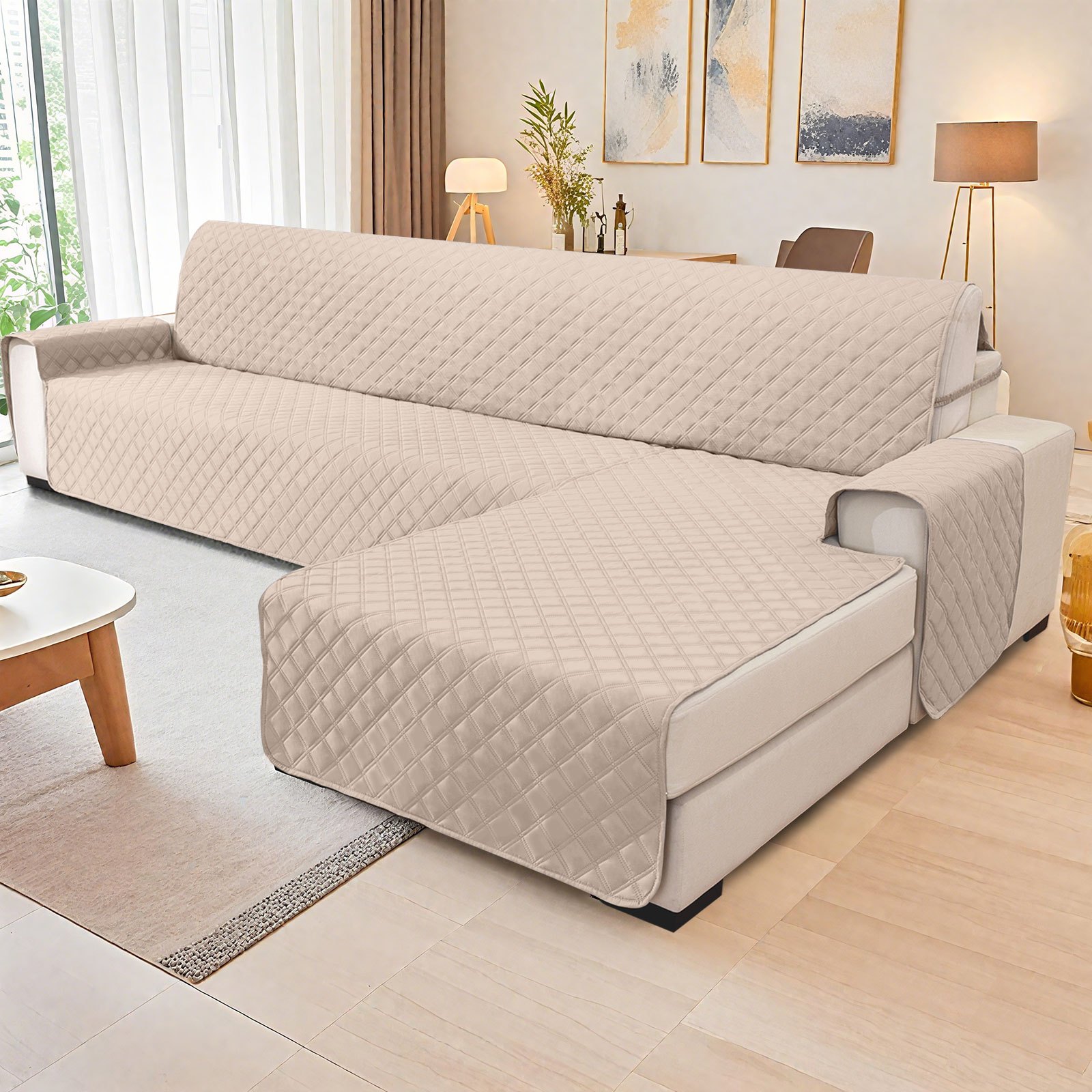 Ystyle Solid-color Double-line Checkered Sofa Cover - Easy And Elegant, Pet-scratch Resistant, Suitable For L-shaped Sofa Combinations Room, Perfect For With A Non-slip Design