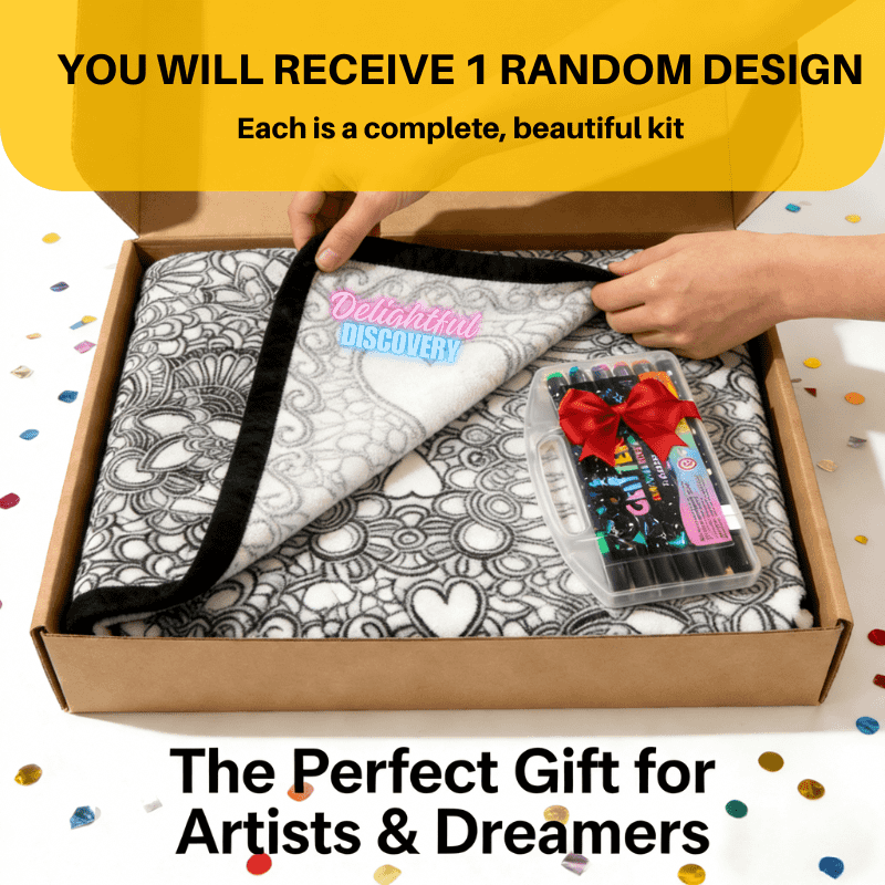 TEMU Surprise Art Experience Set Coloring Blanket Adults With 12 Vibrant Markers 150x125cm Unique Interactive Present Birthdays& Holidays(kit)