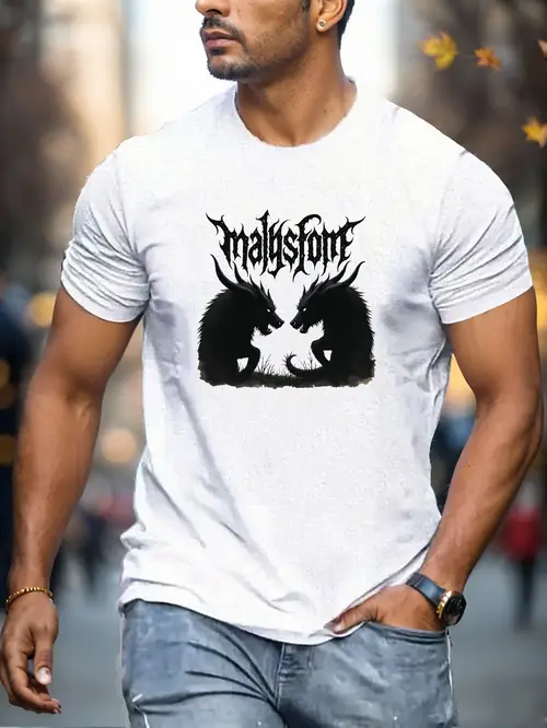mens mystical creature graphic tee casual polyester short sleeve t shirt with crew neck summer tshirt crew neck tshirt stretch fabric