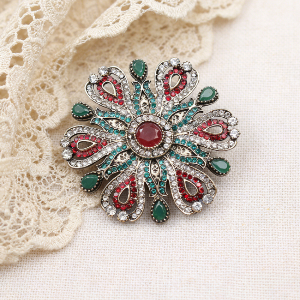 TEMU Bohemian Style Brooch - Ethnic Style Gemstone Brooch To Enhance Outfits; Elegant Pin, Suitable For Parties And Evening Dresses; A Must-have