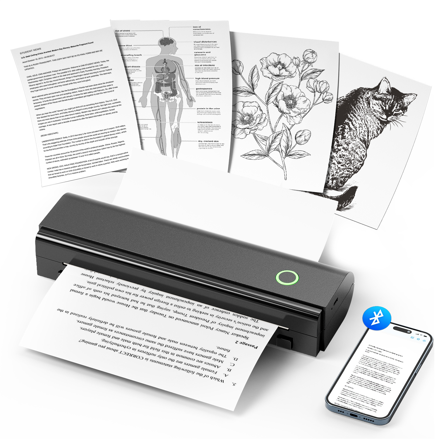   portable wireless thermal printer rechargeable supports printing on thermal a4 a5 b5 and letter paper compatible with   ios and pc computers suitable for   business