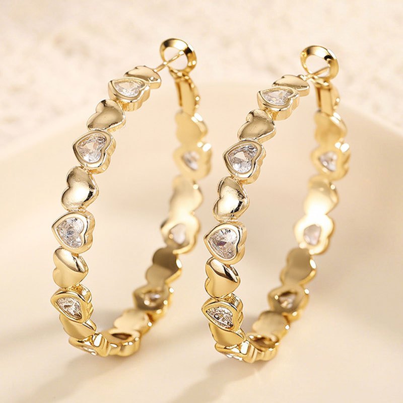 TEMU Exquisite Inlay Shiny Zirconia Heart Hoop Earrings For Women Wedding Party Earrings Jewelry