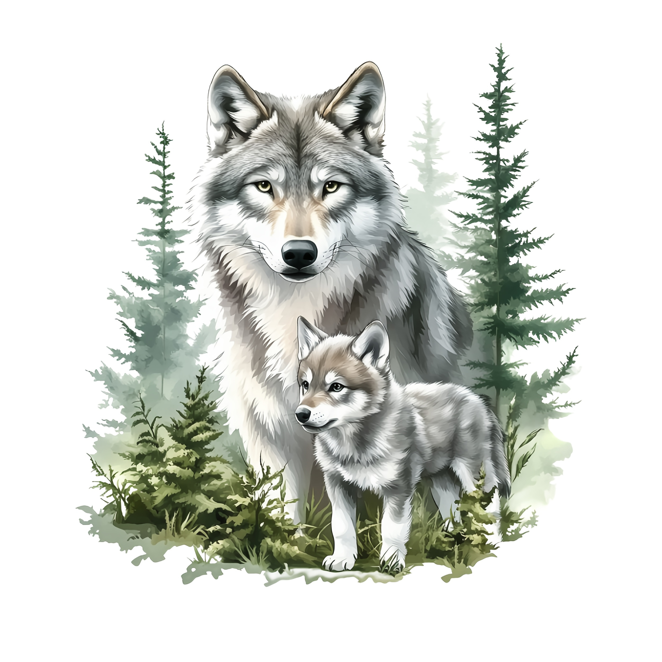 Wolf And Puppy Pattern Heat Transfer Decals, Suitable For Clothing, Backpacks, Cushions, And More