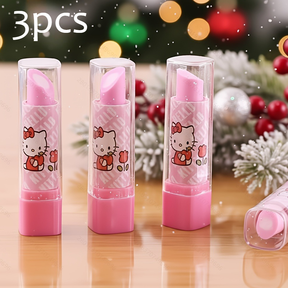 Image of 3pcs By Hello Kitty Eraser With Lipstick-shaped Full Of Charm And Is An Ideal Birthday Gift.