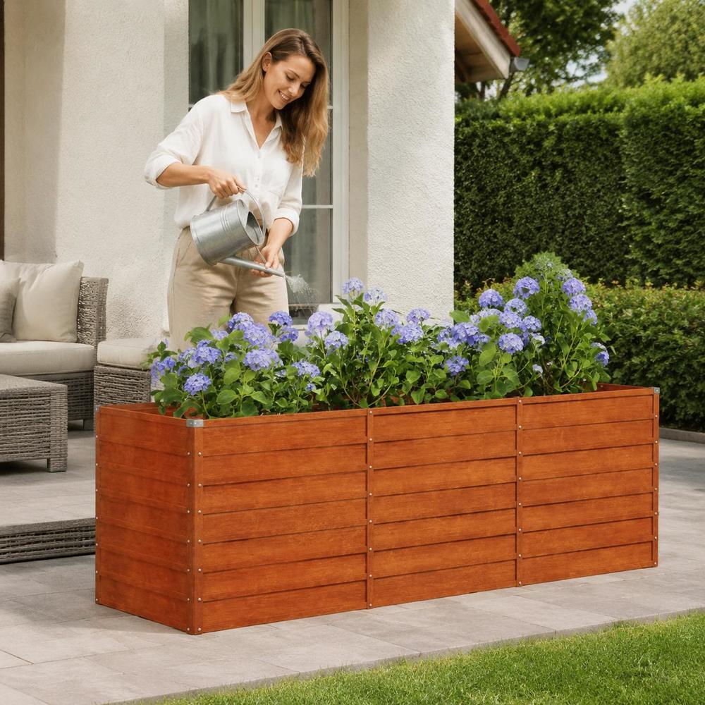Image of 240x80x77cm Raised Garden Bed, Corten Steel Planter Box With Open Bottom Drainage And Folded Safety Edges, Large Container For Vegetables, Flowers, Herbs, Outdoor Backyard Patio