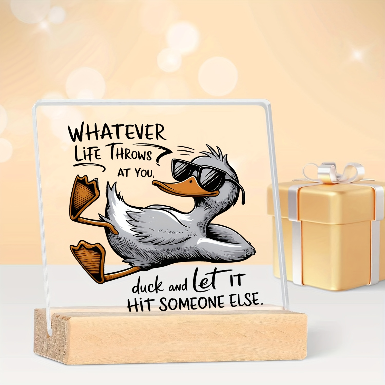 TEMU 2d Flat, Acrylic Desktop Decorative Sign Plaque With Base, Featuring Fun "slacker" Quote " From Life's And Hit " + Quirky Illustration Of A