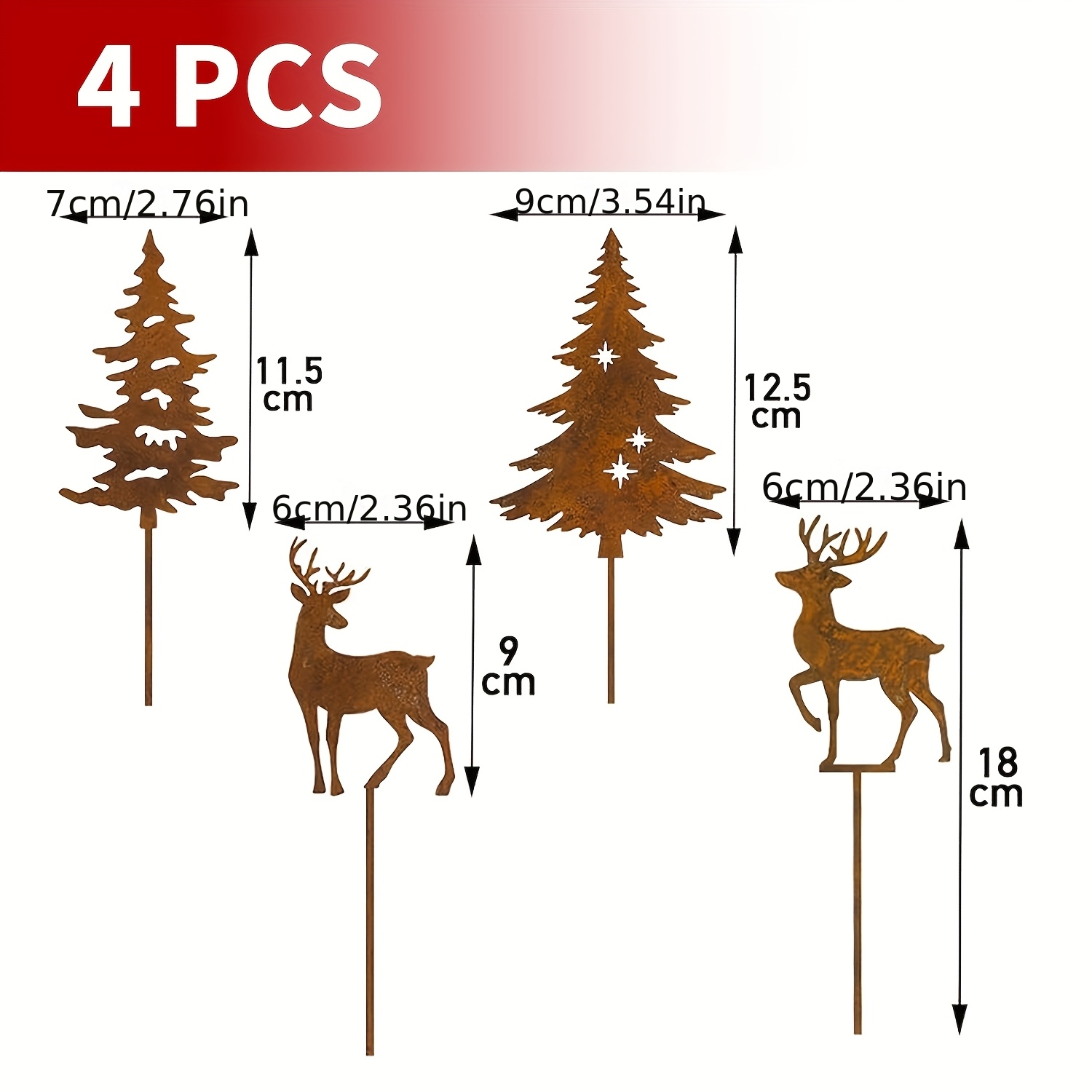 TEMU 2D Flat - 【2D Flat】 2D Flat - [2D Flat] 2D Flat Acryl 4er-Set Weihnachts-Garten-Erdspieße Deko - Plug-In Rentier, , Schneemann - Weihnachten,
