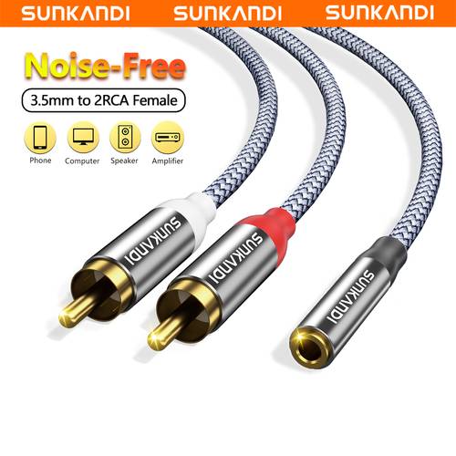 larawan ng item 3.5mm hanggang 2 rca cable, 3.5mm female hanggang 2 rca splitter male stereo audio y cable, gold plated audio adapter na katugma para sa tv, smartphones, mp3, tablets, speakers, home theater