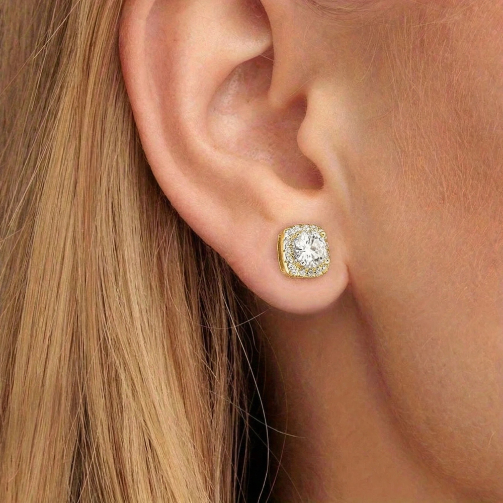 Dazzling Moissanite Earrings with Golden Studs, Fashionable