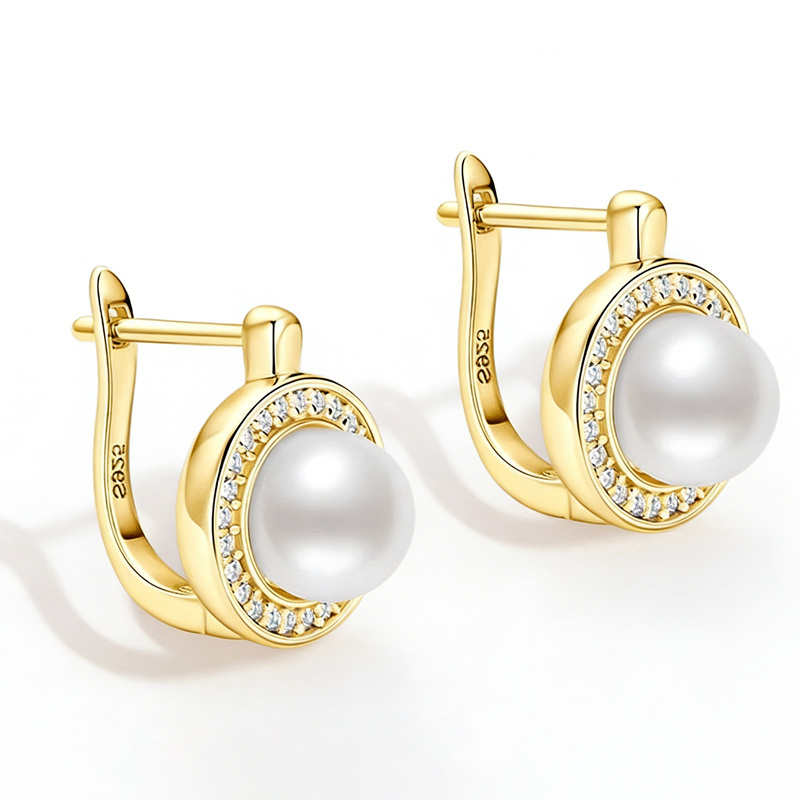Classic And Stylish S925 Sterling Silver Moissanite Pearl Stud Earrings For Women | Design, Suitable For Everyday Wear Or As A Surprise Gift For Engagements, Christmas, New Year's, With A Gift Box