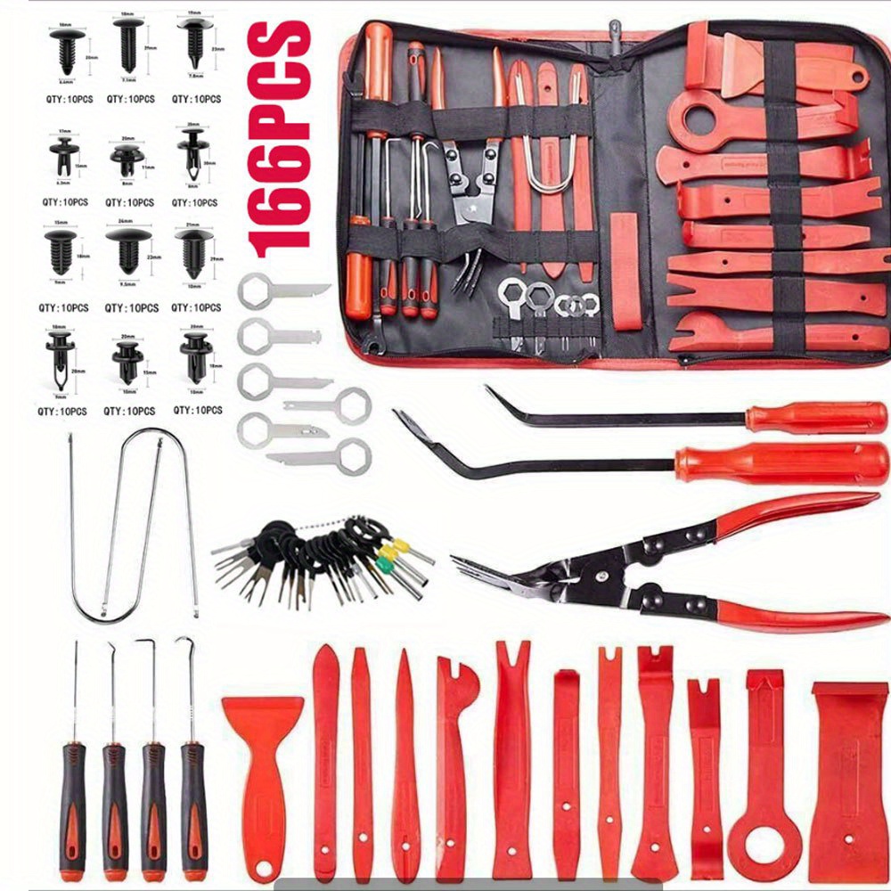 166pcs Red Car Radio Removal Tool Kit Auto Repair Installation Accessories
