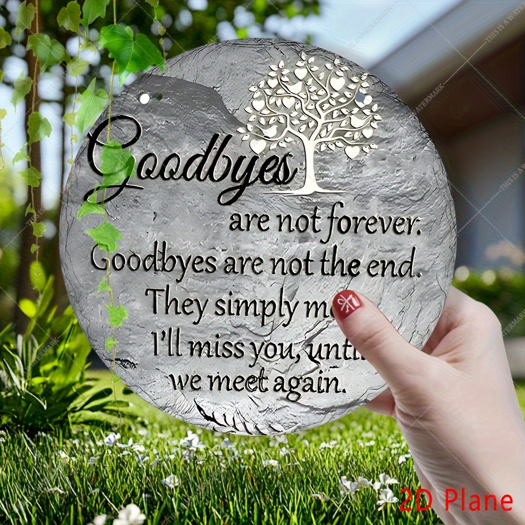 TEMU 2d Flat, 2d Flat Acrylic 1pc Tree Of Life Memorial Stone - 16cm Round Garden Decoration With "goodbye" Quote, Weather-resistant Outdoor/indoor