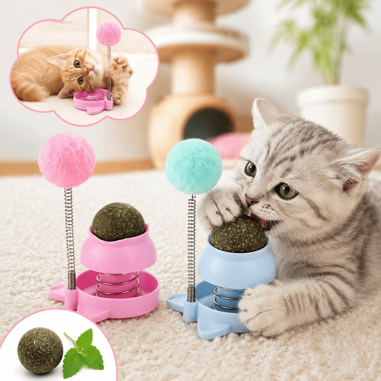 Balls 2pcs Fun Tooth Cleaning Toy For Cats Self-entertaining Chewing And Gadget Enhances Activity And Safe Ages Indoor Outdoor Fun, Without Battery