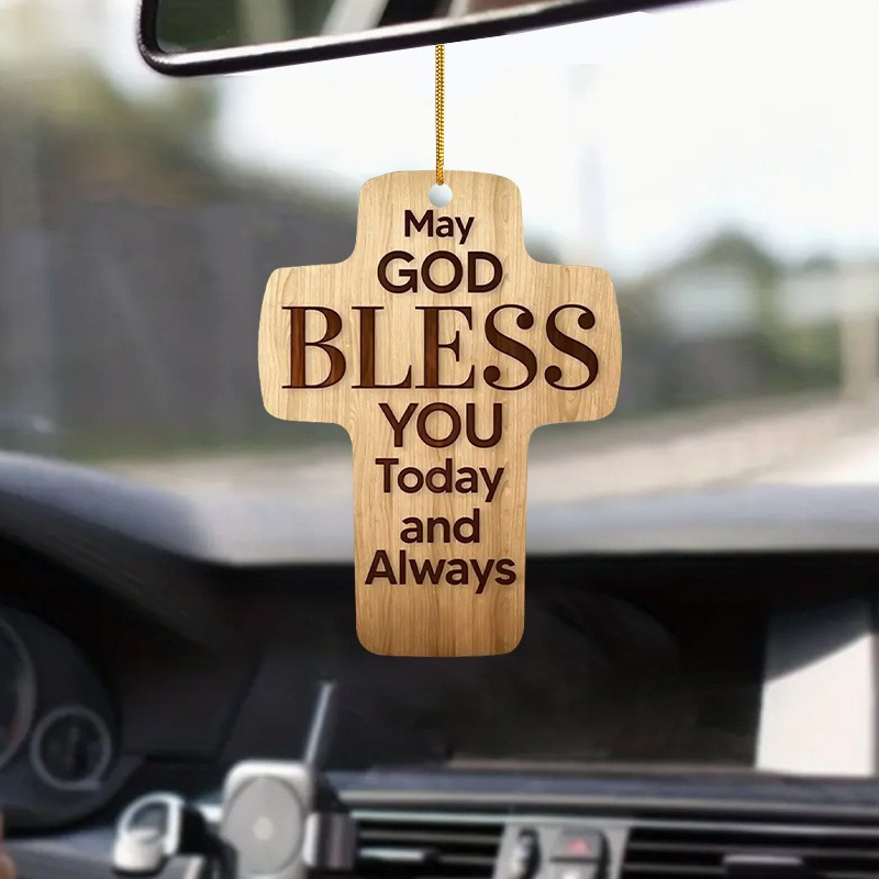 2d Flat Wooden Pendant - 'may God And ' Car Rearview Mirror Decoration, Keychain Or Backpack Charm | Elegant Font Design | Versatile Symbol For Home, Party, Or , 2d Flat