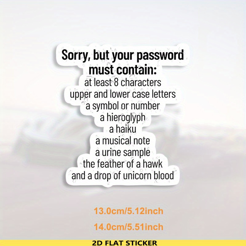 TEMU Humorous Reminders For Password Policies In Of Vinyl Stickers - Security Awareness Decals Suitable For Home , Laptops, Vehicles, And Water