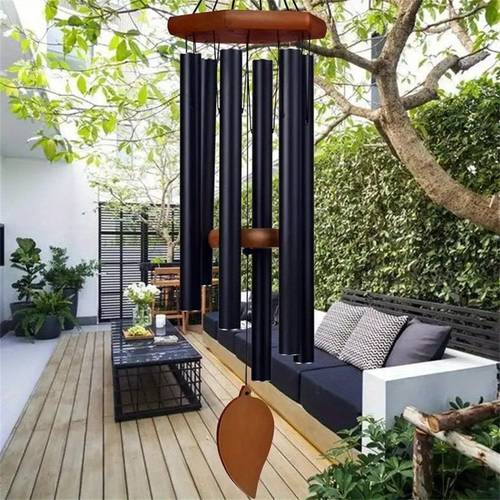 33 5 inch deep tone wind chime outdoor garden decoration black aluminum theme for mothers relatives neighbors suitable for weddings bridal parties birthdays housewarming use no power supply required