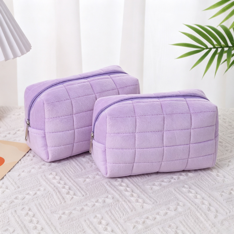 TEMU 2pcs Set Of Soft Makeup Bags, Large Capacity, Japanese Cosmetic Pouch With Zipper, Odorless Quilted Pillow Bag Suitable For Women And Students,