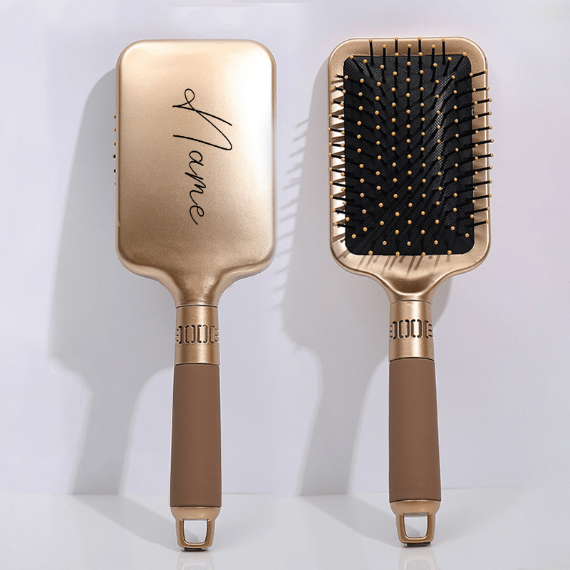 TEMU Peigne à gravé avec nom/logo personnalisé - Peigne de massage doré pour cheveux , dents et masseur de tête gonflable, cadeau pour, cadeaux