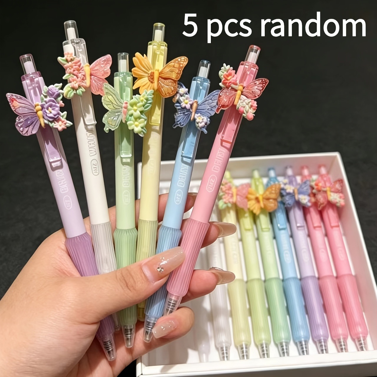 TEMU 5pcs Colorful Floral Scented Weight-reducing Ballpoint Pens, Retractable Neutral Pens, , Smooth Writing, Suitable For Diaries, Office, Classroom