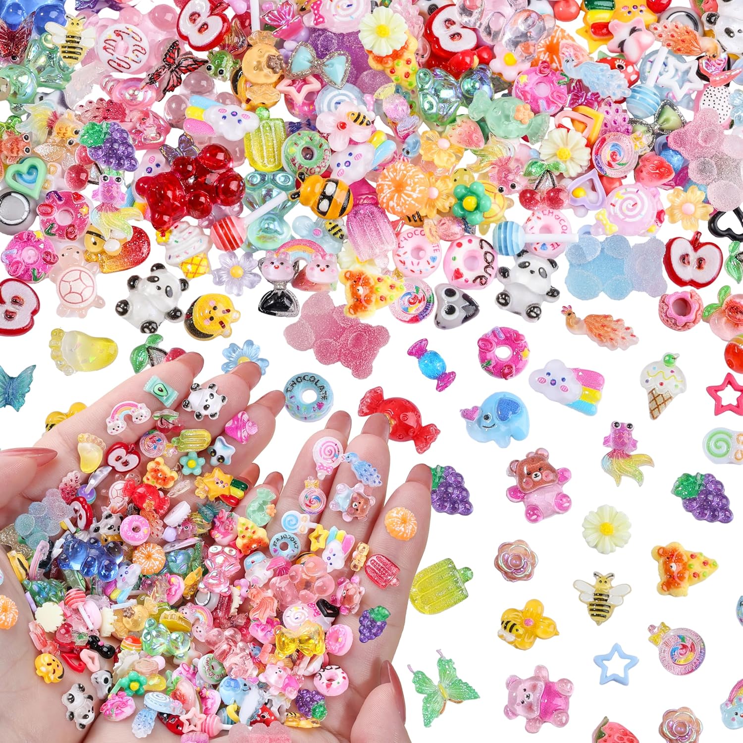 200pcs 3d Nail Stick Set, Mixed Cartoon Candy Animal Fruit Resin Back Gummy Bear Cute Star Heart Chrysanthemum, Nail Supplies Phone Case Diy Crafts