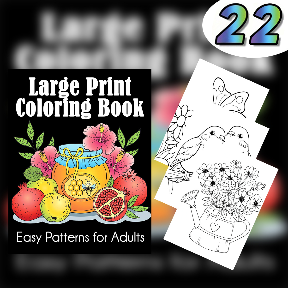 

22-page Large Print Adult Coloring Book, Paper, Unique , &, Perfect Gift For Valentine's, Christmas, Birthdays, Parties - 29x20cm