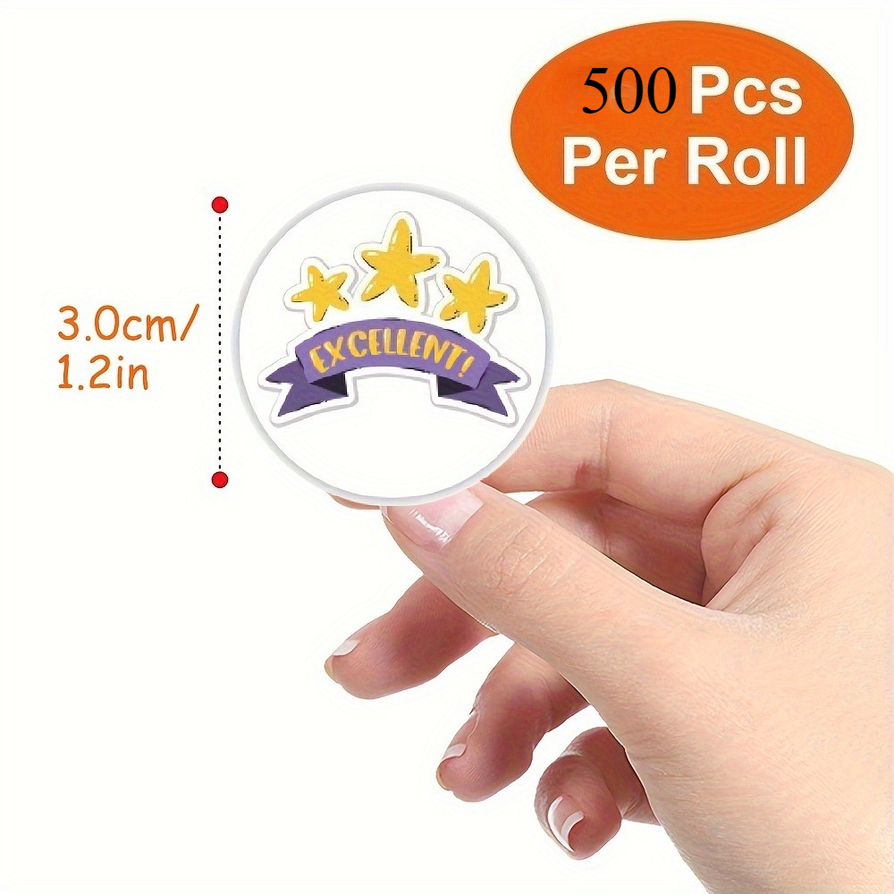 Image of 500pcs/roll Motivational Reward Stickers | Cartoon ", " Designs | 3.0cm/1.2inch Round Roll Stickers - Decorative Tape For Study Rewards, Sealing & Holiday Gift Decoration
