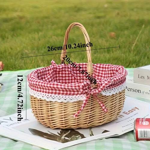 portable picnic basket with removable lining natural wood and woven willow boho camping basket european bohemian style beach outdoor gift for picnics backyard beach additions non food direct contact