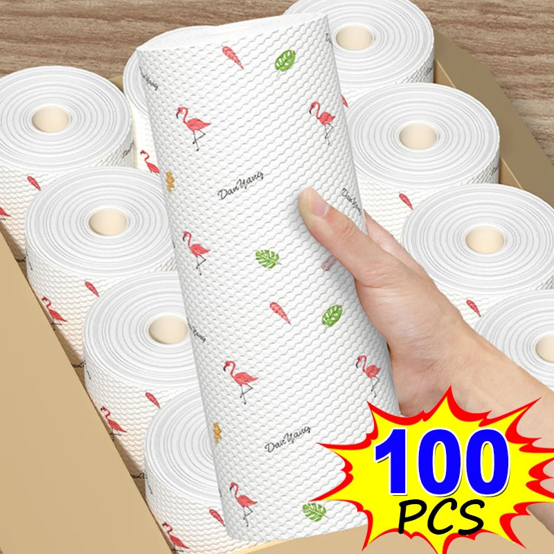 TEMU 100 Count/roll Disposable Kitchen Paper Towels - Washable, , Multi-style For Household Cleaning, Wooden Standing Paper Towel Holder, Kitchen