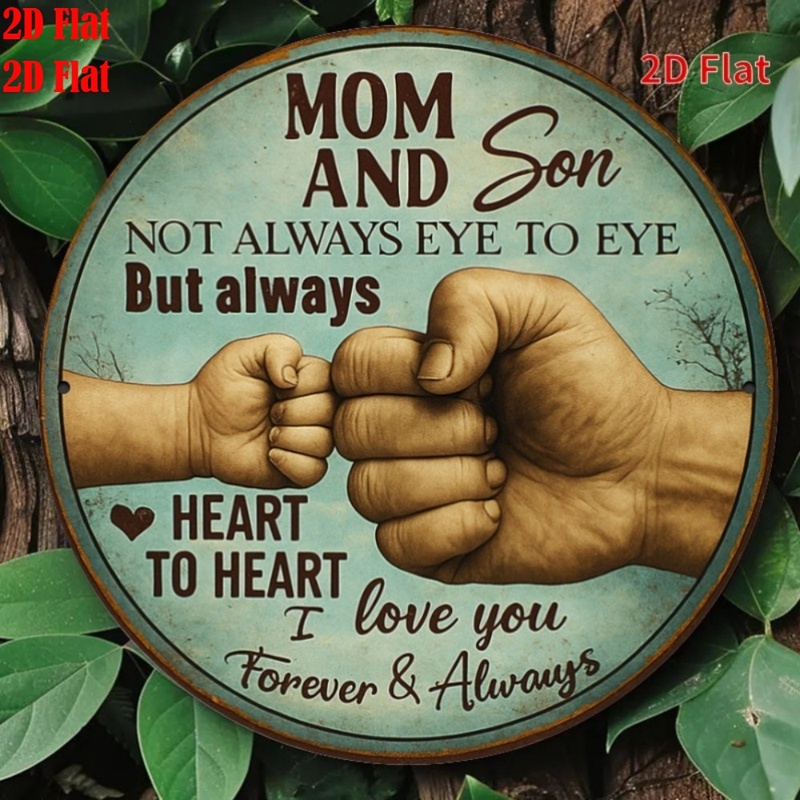 TEMU 2d Flat, [2d Flat] 2d Flat 8in 8in Mom And Son Themed Round Iron Iron Sign Vintage Warm Quote Decorative Plaque Wall Art Decor For Room Bedroom