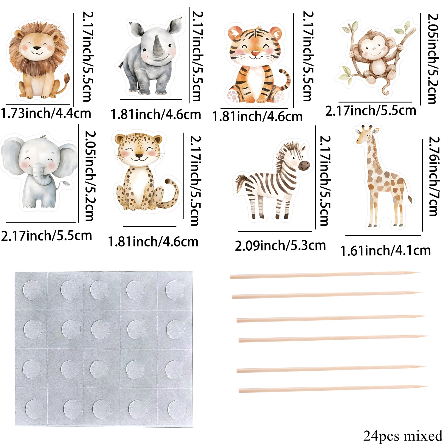 Image of 24pcs/set Cartoon Wild Animal Topper Watercolor Monkey/tiger/lion Cupcake Topper For Jungle Animal Birthday Party Decorations Cupcake Supply, Halloween, Christmas